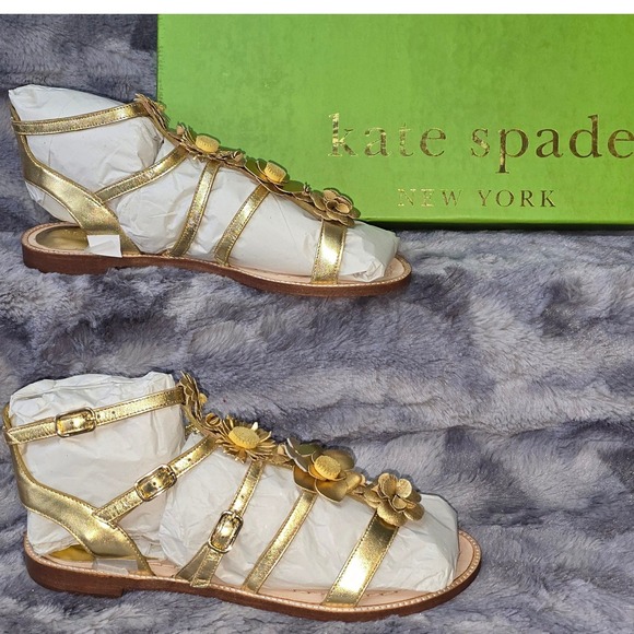 Kate Spade New York Shoes - NWB Kate Spade New York Sadia Gold Metallic Nappa Flower Gladiator Sandal 7.5